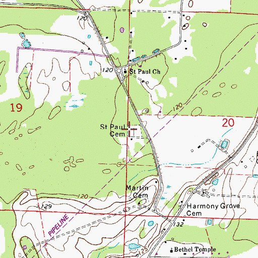 Topographic Map of Saint Paul Cemetery, AR