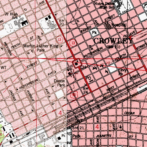 Topographic Map of Crowley City Hall, LA