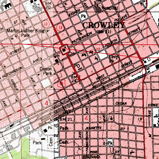 Topographic Map of Crowley Historic District, LA