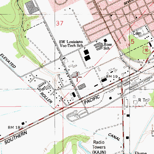 Topographic Map of Crowley Industrial Park, LA
