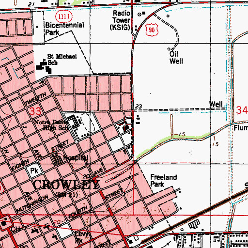 Topographic Map of Crowley Town Club, LA
