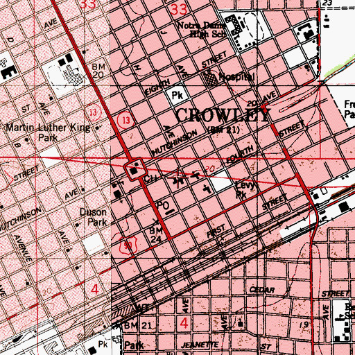 Topographic Map of First Baptist Church, LA