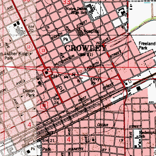 Topographic Map of First United Methodist Church, LA