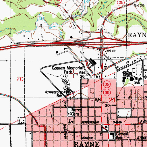 Topographic Map of Gossen Memorial Park, LA