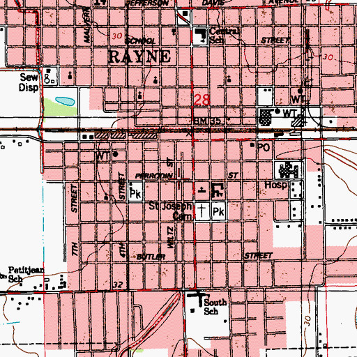Topographic Map of Rayne Branch Library, LA