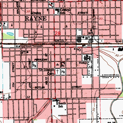 Topographic Map of Rayne Catholic Elementary School, LA