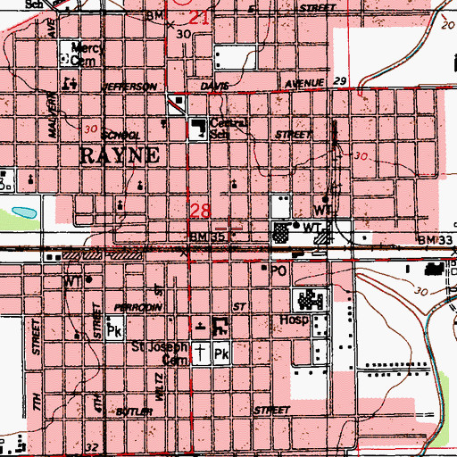 Topographic Map of Rayne City Hall, LA