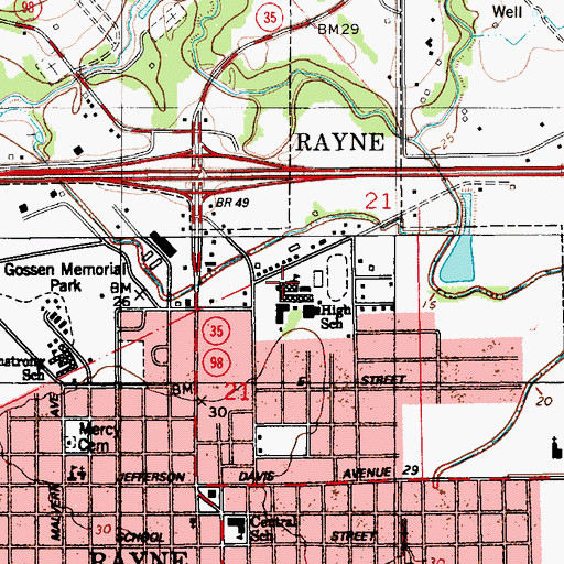 Topographic Map of Rayne High School, LA