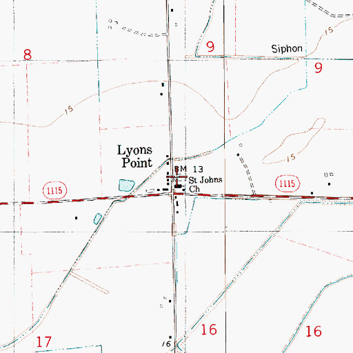 Topographic Map of Saint Johns Church, LA