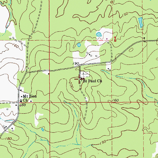 Topographic Map of Saint Paul Church, AR