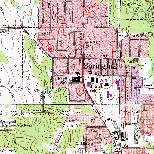Topographic Map of Springhill Junior Senior High School, LA