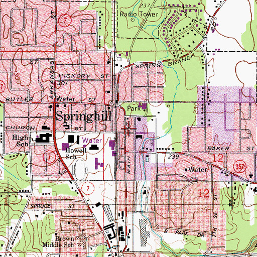Topographic Map of Springhill Public Library, LA