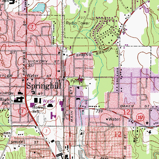 Topographic Map of Springhill Civic Center, LA