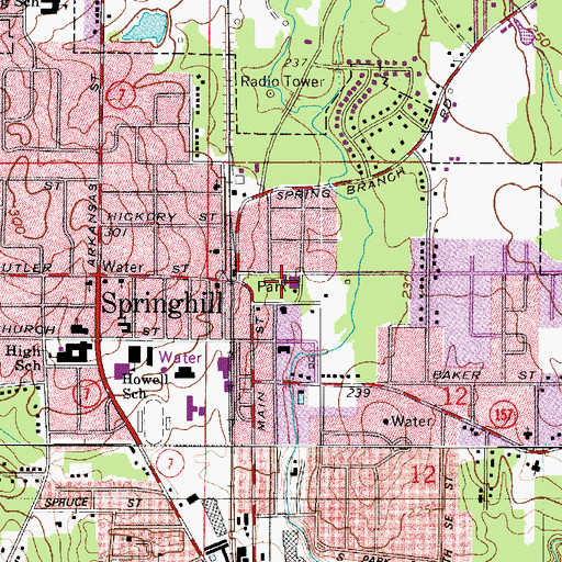 Topographic Map of Springhill City Hall, LA