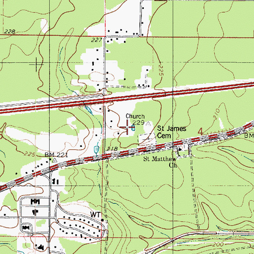 Topographic Map of Saint James Church (historical), LA