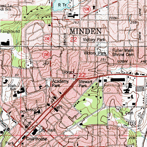 Topographic Map of Minden Public Library, LA