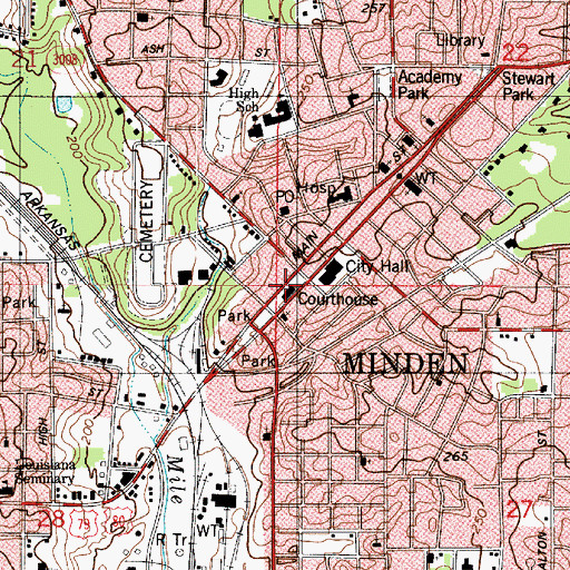 Topographic Map of Webster Parish Courthouse, LA