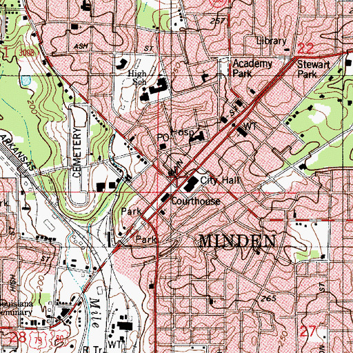 Topographic Map of Minden Historic District, LA