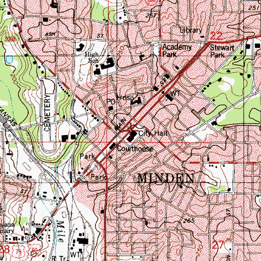 Topographic Map of Minden City Hall, LA