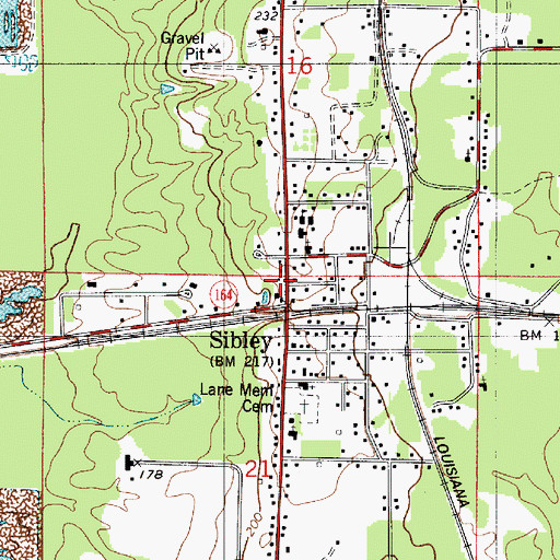 Topographic Map of Sibley High School (historical), LA
