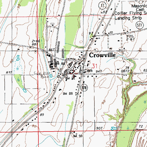 Topographic Map of Crowville Methodist Church, LA