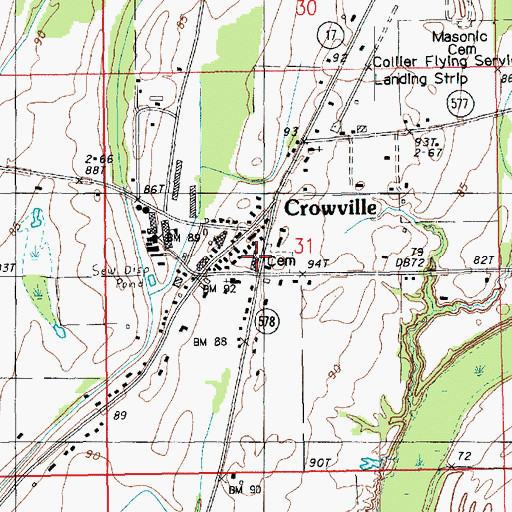 Topographic Map of First Baptist Church of Crowville, LA