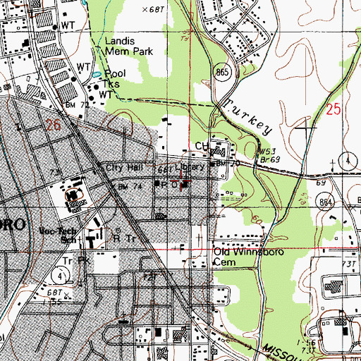 Topographic Map of First United Methodist Church, LA