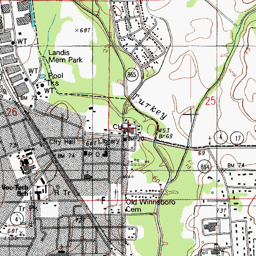 Topographic Map of Franklin Parish Courthouse, LA