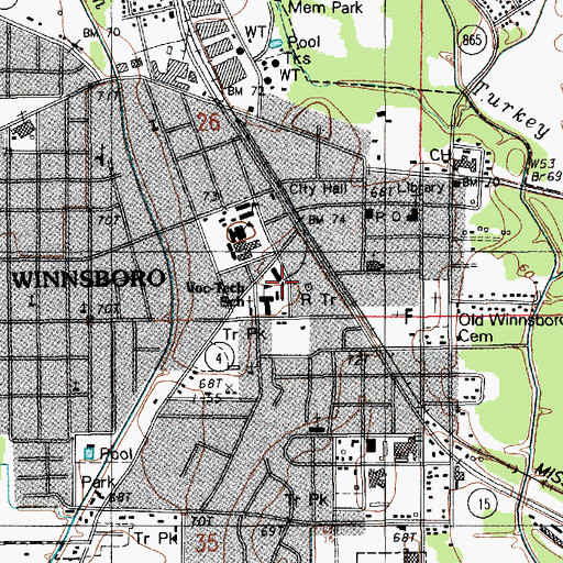 Topographic Map of Louisiana Technical College Northeast Campus, LA