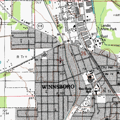 Topographic Map of True Light Baptist Church, LA
