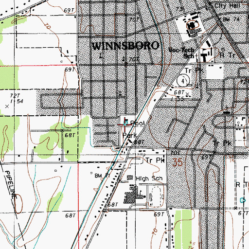 Topographic Map of West Winnsboro Recreational Park, LA