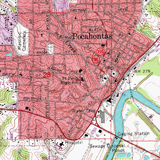 Topographic Map of Saint Pauls High School, AR
