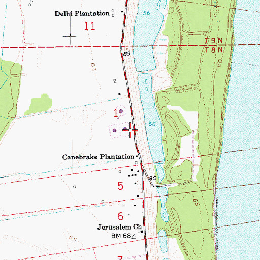 Topographic Map of Canebrake, LA