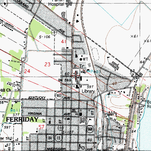 Topographic Map of Ferriday High School, LA