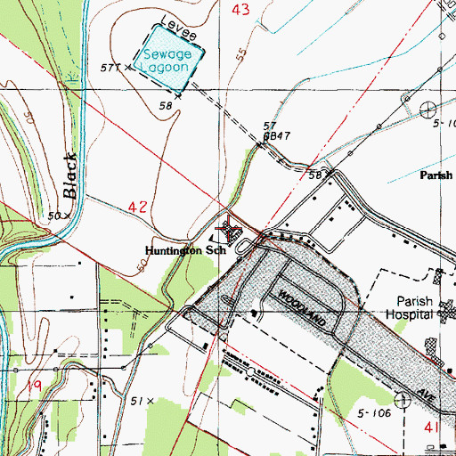 Topographic Map of Huntington School, LA