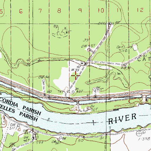 Topographic Map of Three Mile Bayou Oil Field, LA