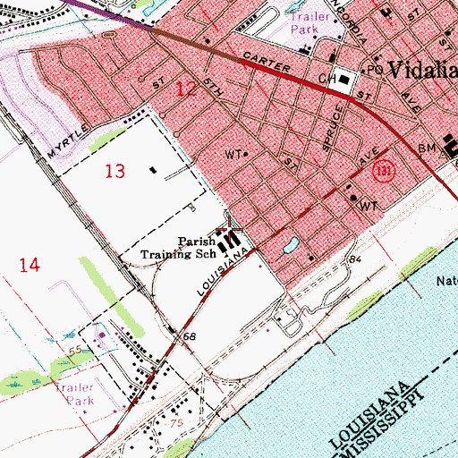 Topographic Map of Vidalia Junior High School, LA