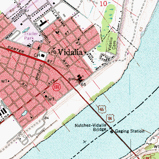 Topographic Map of Vidalia Upper Elementary School, LA