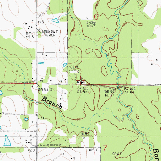 Topographic Map of Beauregard Memorial Baptist Church, LA