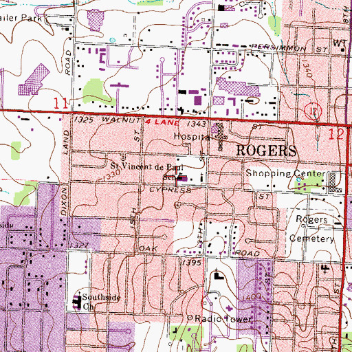 Topographic Map of Saint Vincent de Paul School, AR