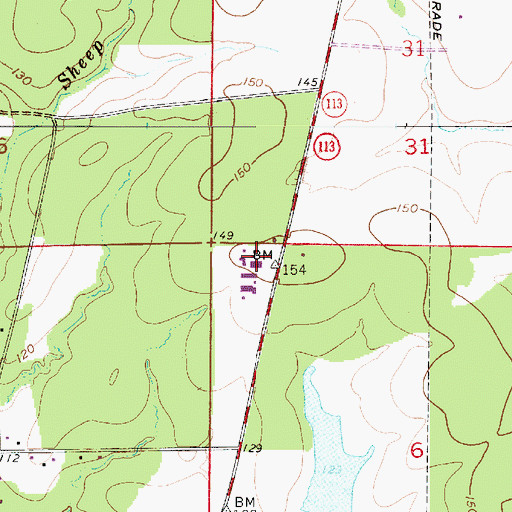 Topographic Map of East Beauregard High School, LA