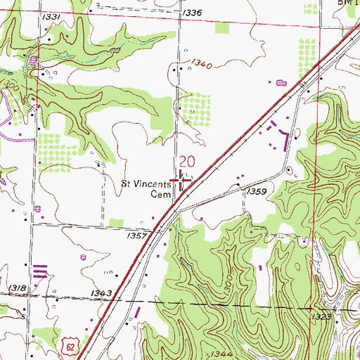 Topographic Map of Saint Vincents Cemetery, AR