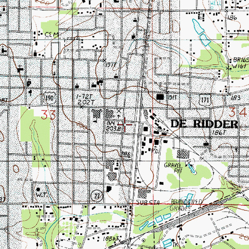 Topographic Map of Beauregard Parish Public Library, LA