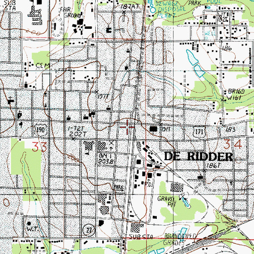 Topographic Map of DeRidder Commerical Historic District, LA
