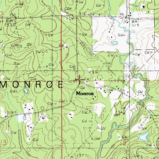 Topographic Map of Monroe, LA