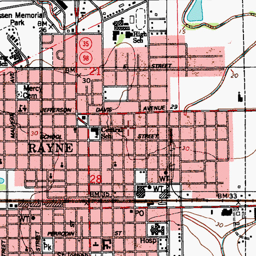 Topographic Map of Ward One, LA