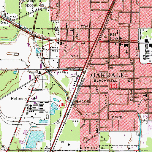 Topographic Map of Ward Five, LA
