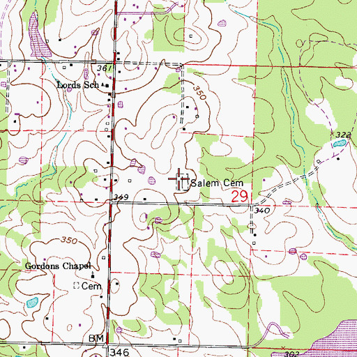 Topographic Map of Salem Cemetery, AR