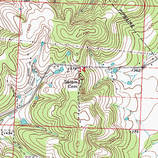 Topographic Map of Salem Cemetery, AR