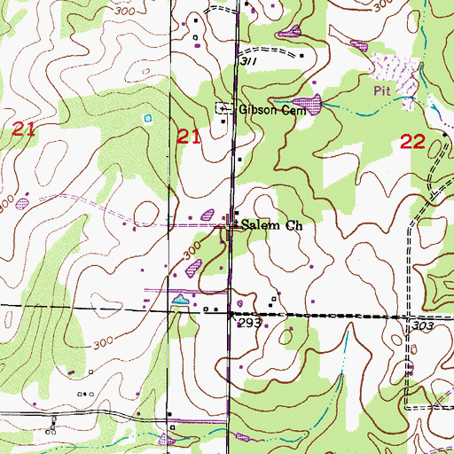 Topographic Map of Salem Church, AR